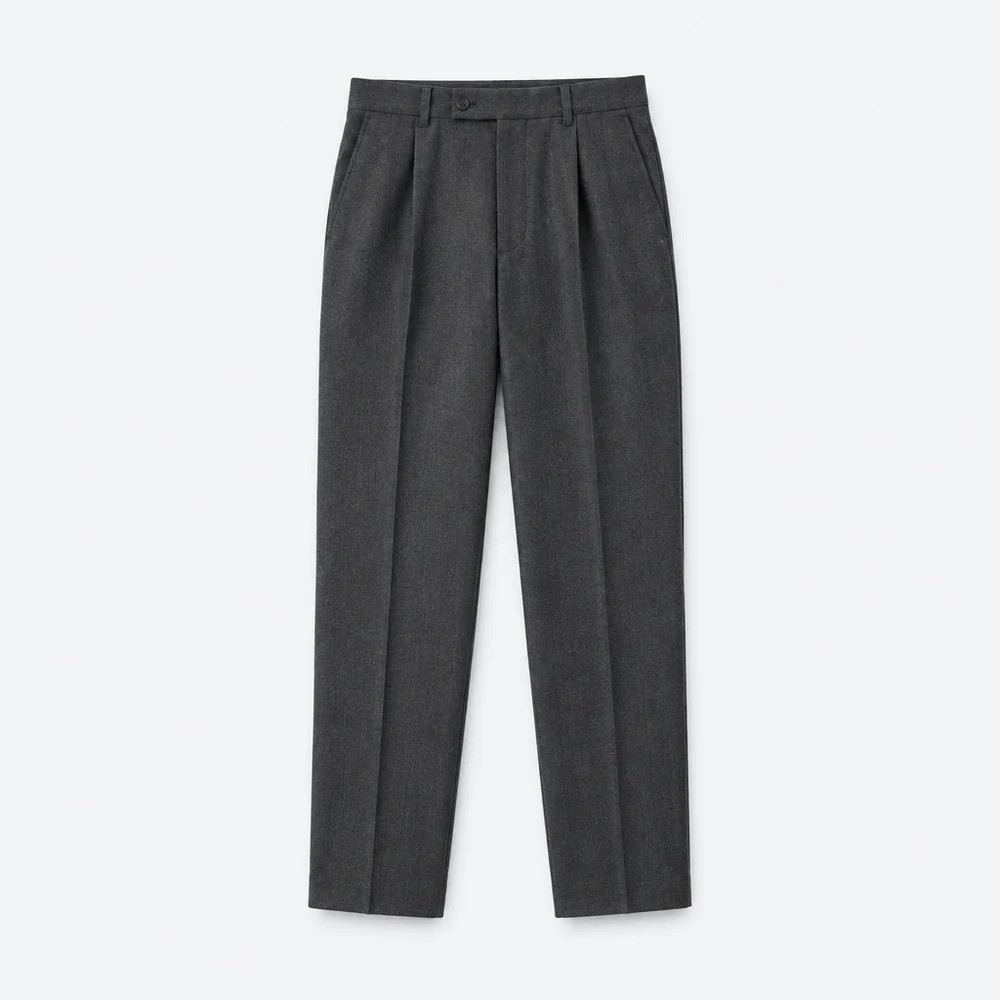 Pleated Wool Trouser – Charcoal