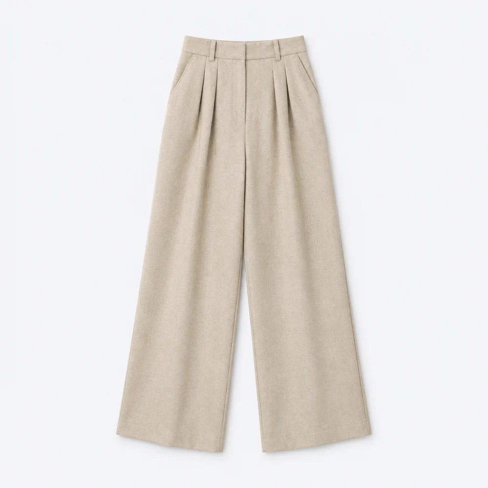 Wide-Leg Wool Trouser – Beige