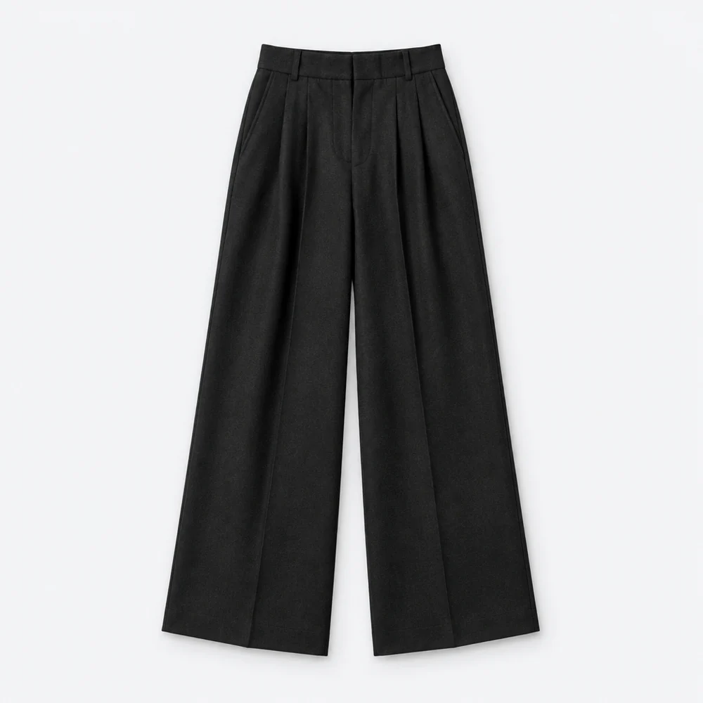 Wide-Leg Wool Trouser – Black